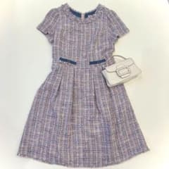美品◆ローズティアラ ファンシーツイードワンピース◇ラベンダー 42 ゆったり 美品◇ローズティアラ ファンシーツイードワンピース◇ラベンダー 42