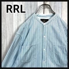4011【希少・美品】ダブルアールエル ストライプ柄 長袖 バンドカラーシャツ 4011【希少・美品】ダブルアールエル ストライプ柄 長袖 バンドカラー