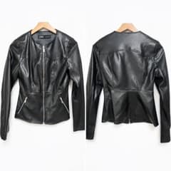 ZARA ノーカラー フェイクレザージャケット ブラックのサムネイル