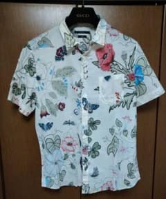 □中古良品!グッチ／画家クリスナイトフローラ半袖シャツ 花柄 43/17 