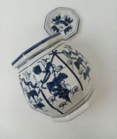茶道具 染付葡萄棚 八角水指 静山 陶器製 美術品 工芸品 インテリア オブジェ 茶道具 染付葡萄棚 八角水指 静山 陶器製 美術品 工芸品 インテリア