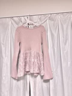 natural couture ニットドッキングフリンジペプラムTOPS ピンクのサムネイル