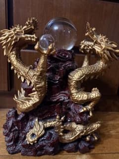 特大35cm】風水山水龍 双龍 置物 水晶玉2個付き 開運 金運 縁起物