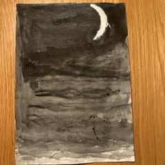 手描きアート 三日月と夜空 水彩画風のサムネイル