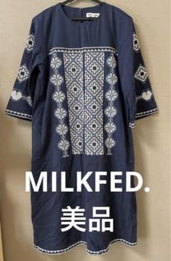 MILKFED. ミルクフェド ワンピース 刺繍 ネイビー 7分袖のサムネイル