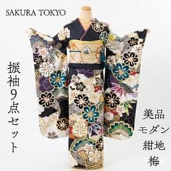 美品 成人式 振袖 フルセット 正絹 黒地 160cm~170cm用【1027】 - メルカリ
