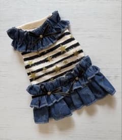 ❤️犬服ハンドメイド❤️black &GOLDデニムティアードワンピースのサムネイル
