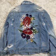 レジェンダ オーバーサイズ クラッシュ デニムジャケット 青系 S 薔薇