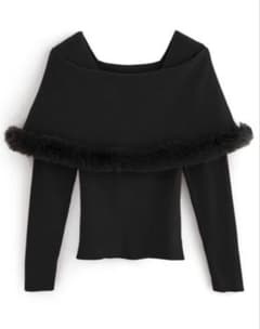 GRL ファー付きケープ風ニットトップス【an1344】 ブラック Mのサムネイル