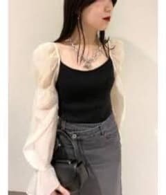 snidel　黒リブニット・シフォンパフスリーブトップス　ブラウスのサムネイル