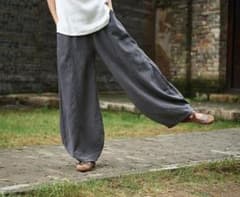 サルエルパンツ Ｌ　グレー　綿麻 ワイドパンツのサムネイル