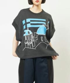 ギリシャ風景プリント 半袖Tシャツ チャコールのサムネイル