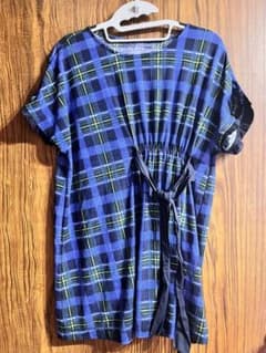 青系チェック柄半袖トップスのサムネイル
