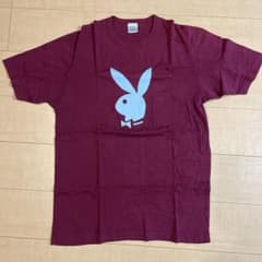 美品　プレイボーイ ロゴ Tシャツ バーガンディ　銀タグXXL表記　L相当 美品 プレイボーイ ロゴ Tシャツ バーガンディ 銀タグXXL表記 L相当