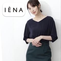 イエナ 透けにくいとろみ生地Vネック七分袖ブラウス ブラックネイビー