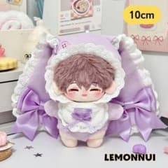 10cm 着せ替え ぬい服 ウサギ耳付き パープル 推し活 ぬい活-E127