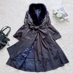 M'S GRACY ブルーフォックスファー衿 ライナー付 ベルテッドコート