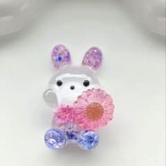 【再販△】レジン　ヘアゴム ミニひまわりとうさぎちゃん　ピンク◡̈♥︎のサムネイル