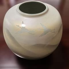 九谷焼 花瓶 鶴 山水図 共箱付き - メルカリ
