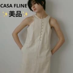 casafline デコルテカットノースリーブIラインリネンドレス 麻 リネン