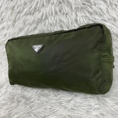 PRADA プラダ オリーブグリーン ポーチ 三角ロゴ - メルカリ