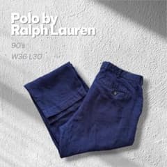 90s】PoloRalphLaurenリネンパンツW36L30麻ネイビー古着 - メルカリ