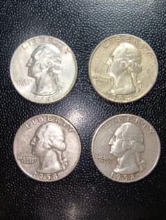 1957年、1958年、1964年 アメリカ合衆国25セント銀貨４枚 1958年、1964年 アメリカ合衆国25セント銀貨4枚 - メルカリ