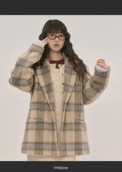 loin nuit シャギーコート チェックベージュ・ブルー - メルカリ