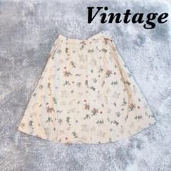 Vintage ヴィンテージ 膝下丈スカート フレア 花柄 薄手 裏地なし