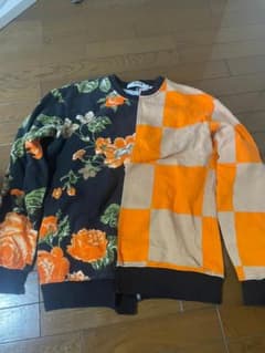 希少/定価5万　MSGM 切替スウェット 花柄×チェッカー ドッキング 奇抜のサムネイル