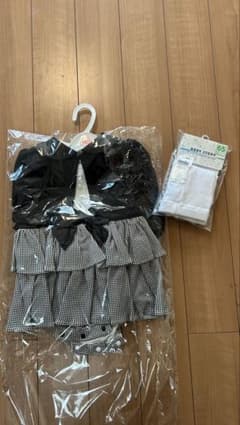 フリル付きワンピース 70cm 黒白チェックのサムネイル