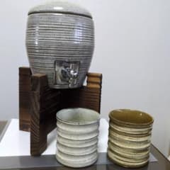 陶器製 サーバー 木台付き カップ2個セットのサムネイル