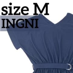 【INGNI】フレンチスリーブ ロングワンピース ネイビー M ベルト付き