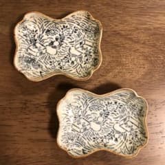 ２点セット 古伊万里 豆皿 小皿 糸巻型 染付 骨董 アンティーク