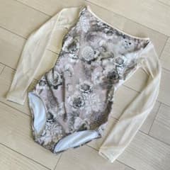 unoa ウノア バレエ レオタード 花柄 長袖 メッシュ ベージュ Lサイズ