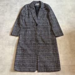 【美品】チェスターコート ロング丈 グレンチェック モノトーン フリーサイズのサムネイル