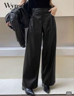 SHEIN 43540720 Lサイズ フェイクレザー ワイドパンツ ブラックのサムネイル
