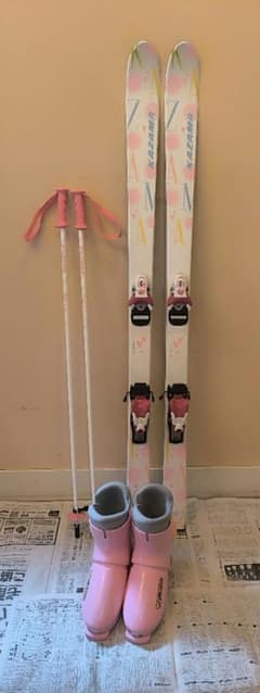 3点セット】カザマ KAZAMA スキー板 140cm スキー靴 ストック付き