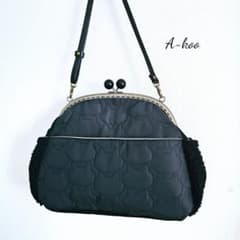 A-koo『受注製作』サークルレース☆黒☆あおり付きがま口バッグ 受注製作』サークルレース☆黒＆水☆あおり付きがま口バッグ - A-koo'S