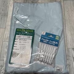 新品未使用品　ブルーラメ入りストライプカーテン　135cm アジャスターフック付のサムネイル