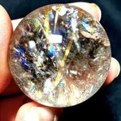 超絶綺麗✨36mm 虹入りゴールドタイチンルチルクォーツ 丸玉 スフィア