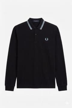 Fred Perry M3636 長袖 ポロシャツ ブラック× ミントブルー Sのサムネイル