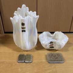 クラタクラフトグラス ラブリイパール　オーロラフリル 花瓶 花器 剣山セットのサムネイル