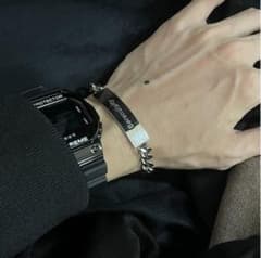 メンズ ブレスレット バングル シルバー チェーン プレート ロゴ ストリートのサムネイル
