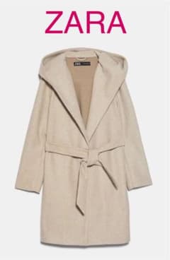 新品 ZARA ザラ ベルト付きフードロングコート ベージュ L - メルカリ