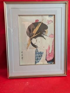 浮世絵美人画高名美人六家撰扇屋花扇額装縦５０Ｘ横４０Ｘ厚さ３センチ額装詳細不明品 浮世絵美人画高名美人六家撰扇屋花扇額装縦50X横40X厚さ3センチ