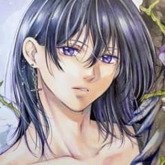 m*可様 手描きイラスト＊紫の刻印＊堕天使の男の子＊創作原画 色紙イラスト m*可様 手描きイラスト＊紫の刻印＊堕天使の男の子＊創作原画 色紙