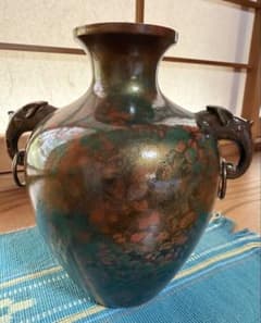 銅製 花瓶 双耳 獣耳 伝統工芸 - メルカリ