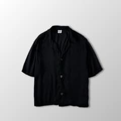 CP SHADES レーヨン 半袖シャツ S ブラック オープンカラー 開襟 