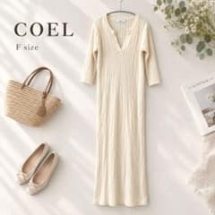 COEL コエル リブニットワンピース スキッパー フリーサイズ 綿麻